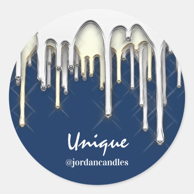 Sticker Rond Bougies Petit BusIness Nom Silver Gold Blue (Devant)