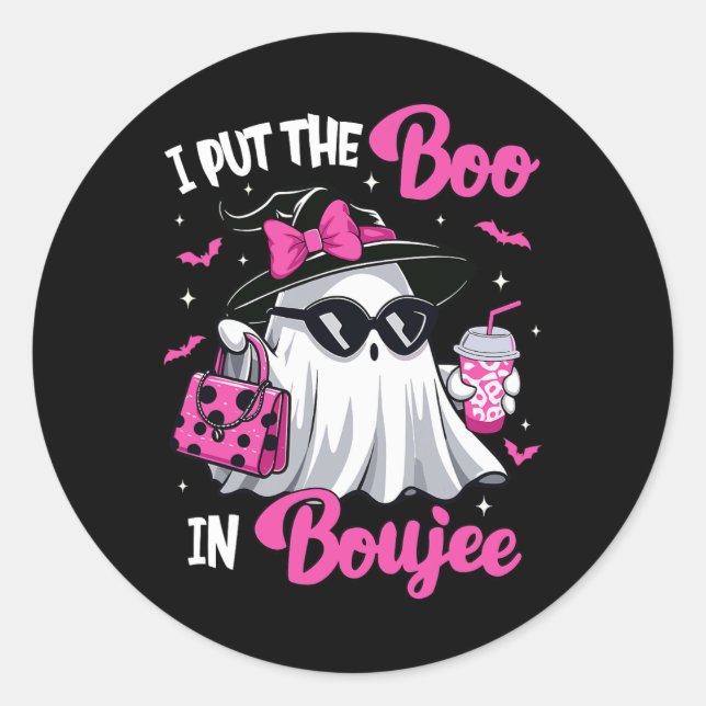 Sticker Rond Boujee Boo Jee Éffrayant Citrouille d'Halloween ro (Devant)