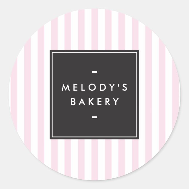 Sticker Rond Boulangerie à rayures roses et blanches rétro (Devant)