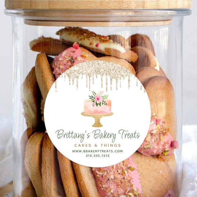 Sticker Rond Boulangerie Blush Pink Gâteau Gold Parties scintil (Créateur téléchargé)
