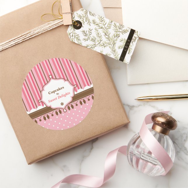 Sticker Rond Boulangerie Cupcake Pois roses (Cadeaux)