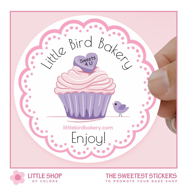 Sticker Rond Boulangerie Cupcake Rose Personnalisable (Créateur téléchargé)