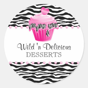 Sticker Rond Boulangerie Cupcake Zebra Cupcake Rose