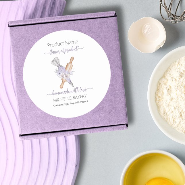 Sticker Rond Boulangerie d'aquarelle florale Nom du produit (Créateur téléchargé)