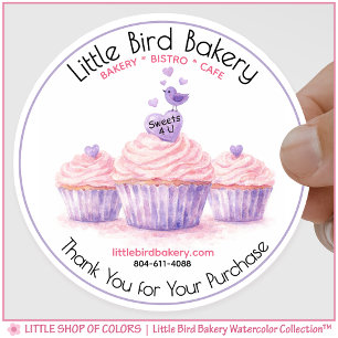 Sticker Rond Boulangerie de Cupcakes Roses Personnalisables Mer