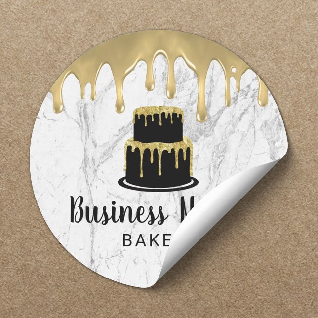 Sticker Rond Boulangerie de gâteau Glacé Gold Marbre blanc mode (Créateur téléchargé)