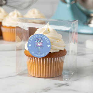Sticker Rond Boulangerie de style floral Gâteau & Stand Logo Bl