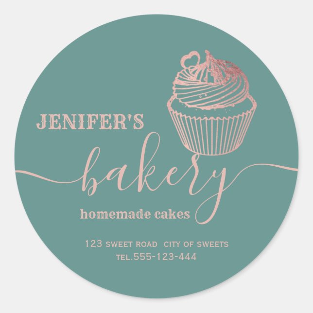Sticker Rond Boulangerie d'or rose cupcakes et sucreries maison (Devant)