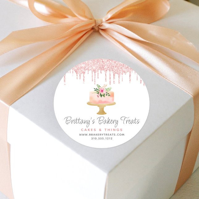 Sticker Rond Boulangerie Gâteau Blush Parties scintillant Rose  (Créateur téléchargé)