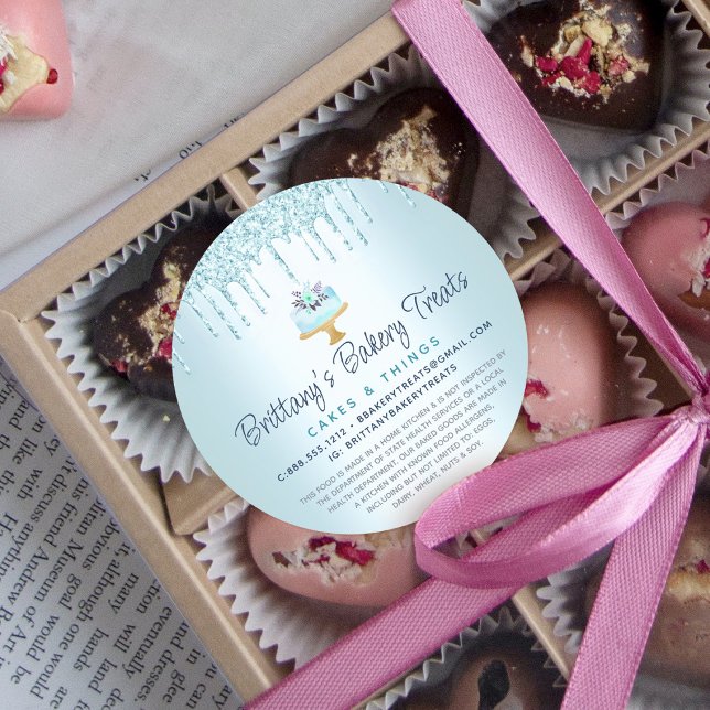 Sticker Rond Boulangerie Gâteau Turquoise Parties scintillant L (Créateur téléchargé)