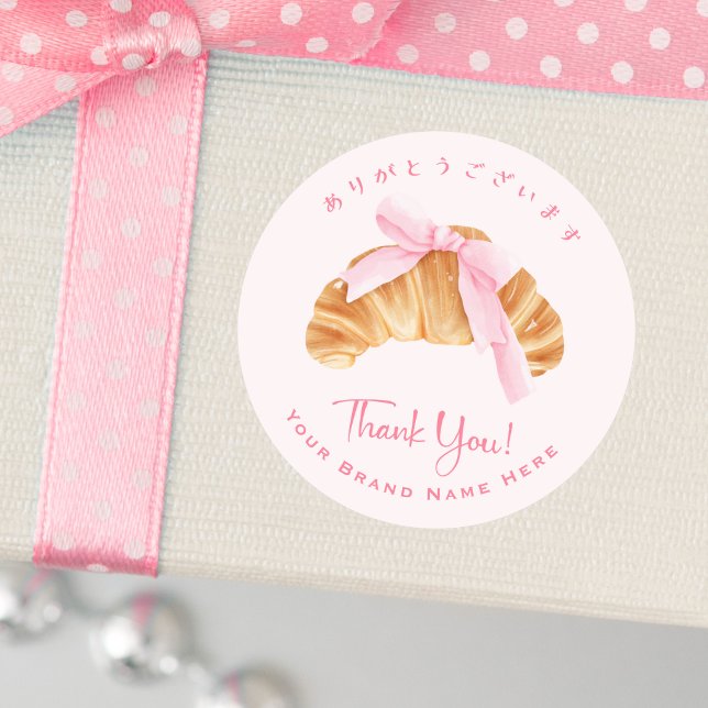 Sticker Rond Boulangerie Merci Croissant Pain Rose Coquette (Créateur téléchargé)