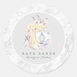 Sticker Rond Boulangerie Mixage de gâteau Marbre floral Gris Aq
