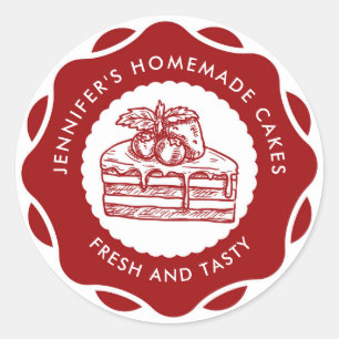 Sticker Rond Boulangerie moderne de gâteaux maison rouge