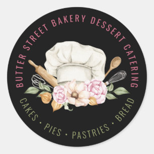 Sticker Rond Boulangerie Pâtisserie Chef Cuisine Ustensiles Aqu