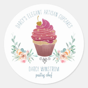 Sticker Rond boulangerie pâtisserie Chef Élégant Cupcake Baker