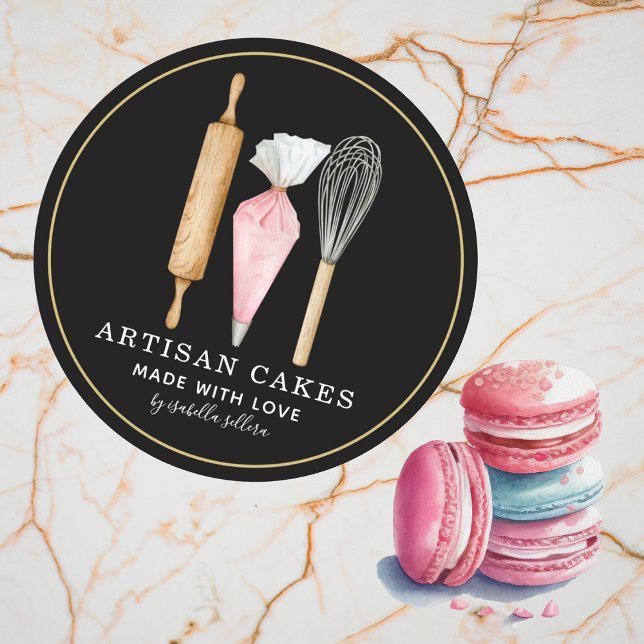 Sticker Rond Boulangerie Pâtisserie Chef Outils de cuisson Étiq (Créateur téléchargé)