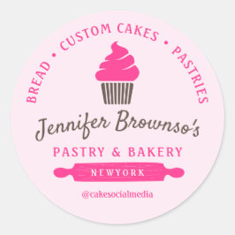 Sticker Rond Boulangerie Pâtisserie Cupcake logo rose