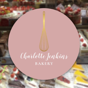 Sticker Rond Boulangerie Pâtisserie Gold Whisk Dusty Rose
