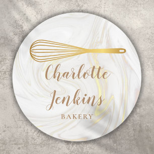 Sticker Rond Boulangerie Pâtisserie Marbre Fils Or Whisk