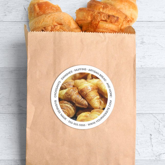 Sticker Rond Boulangerie Photo personnalisée Blanc (Bakery Custom Photo White Classic Round Sticker)