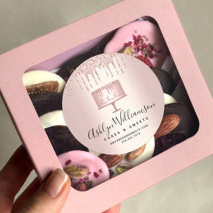 Sticker Rond Boulangerie Rose Parties scintillant or Drives Pât