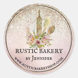 Sticker Rond Boulangerie rustique cercle élégant mignon bling o