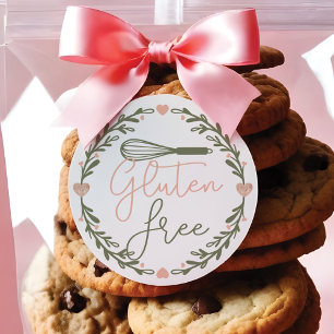 Sticker Rond Boulangerie sans gluten Whisk & Wreath Rose & Gree