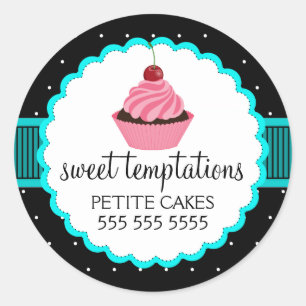 Sticker Rond Boulangerie Whimsical Cupcake Turquoise Box Seaux