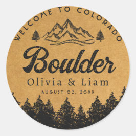 Sticker Rond Boulder Colorado Mariage minimaliste Bienvenue