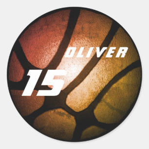 Sticker Rond Boule de basket-ball orange métallique Anniversair