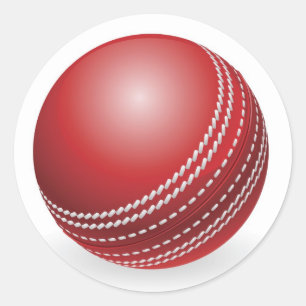 Sticker Rond Boule de cricket traditionnelle rouge brillante