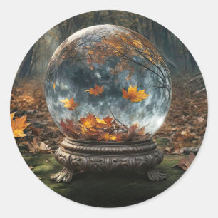 Sticker Rond Boule de cristal mystique d'automne