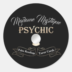 Sticker Rond Boule de cristal psychique or et noir