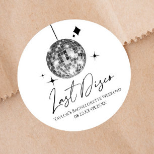 Sticker Rond Boule de disco argentée dernière soirée disco ente