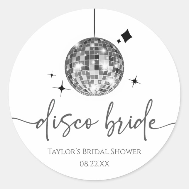 Sticker Rond Boule de disco argentée Mariée disco Enterrement d (Devant)