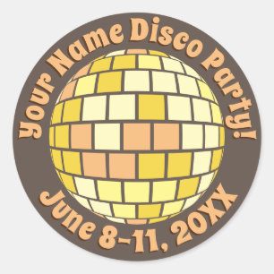 Sticker Rond Boule de disco Or Rétro PERSONALISÉE