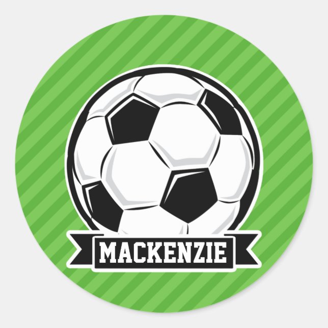 Sticker Rond Boule De Football; Bandes Vertes (Devant)
