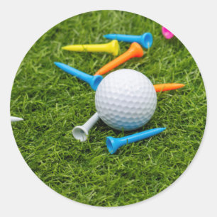 Sticker Rond Boule de golf et tee sur gazon vert