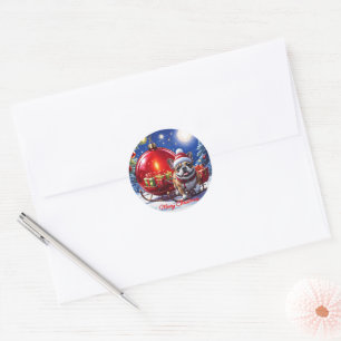 Sticker Rond Boule de Noël Bouledogue français Noël