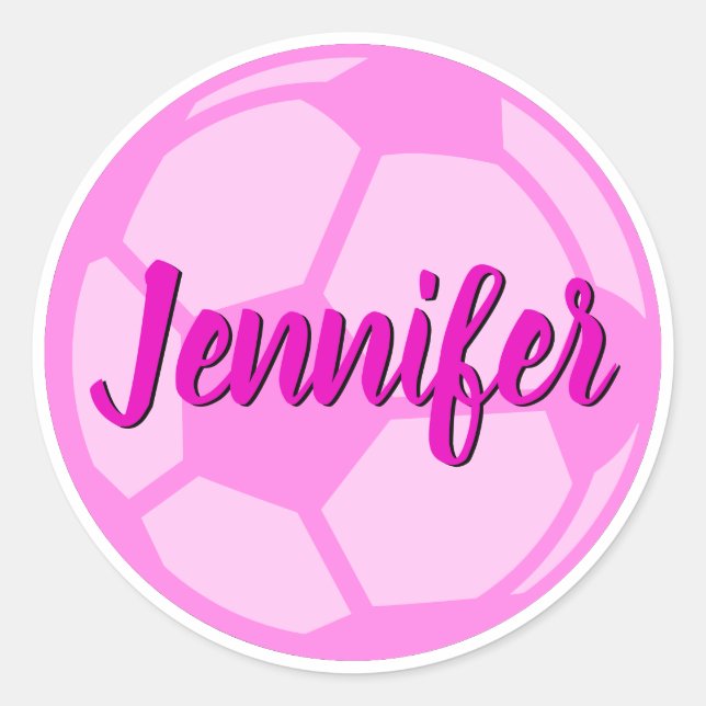 Sticker Rond Boule de soccer rose Nom personnalisé (Devant)