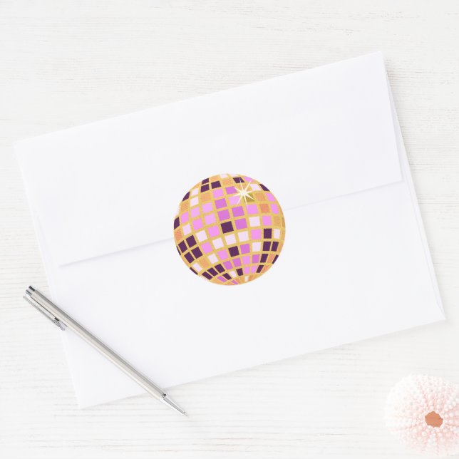 Sticker Rond Boule Disco Moderne Gold Purple Rétro (Enveloppe)