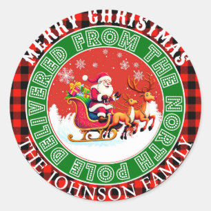 Sticker Rond Boule rouge plaid Joyeux Noël Père Noël