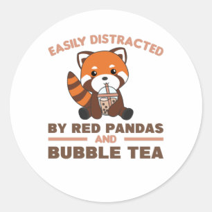 Sticker Rond Boule Thé Rouge Panda Chocolat Animaux mignons Bob