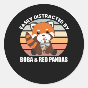 Sticker Rond Boule Thé Rouge Panda Chocolat Animaux mignons Bob