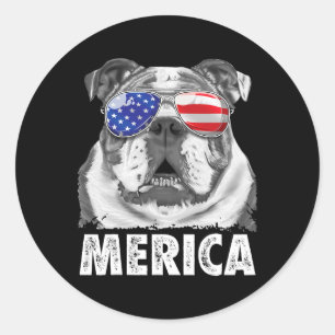 Sticker Rond Bouledogue Anglais 4 Juillet Merica Hommes Femmes