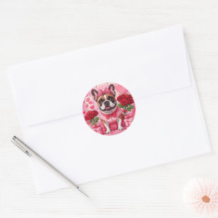 Sticker Rond Bouledogue Français Amoureux French Bulldog