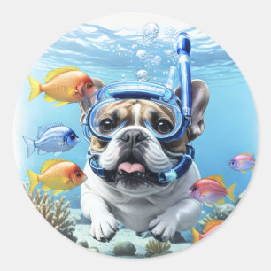 Sticker Rond Bouledogue français en vacances French Bulldog