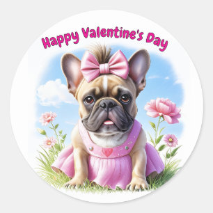 Sticker Rond Bouledogue français Fleurs Bouledogue Français