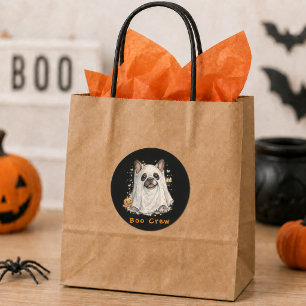 Sticker Rond Bouledogue français Halloween Mignon Fantôme Boo C