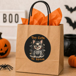 Sticker Rond Bouledogue français Halloween Mignon squelette